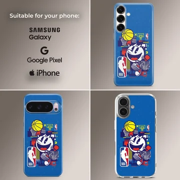 Vibrant basketball cartoon design on a phone case — Collage