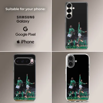 Basketball players in action on the court, phone case — Collage