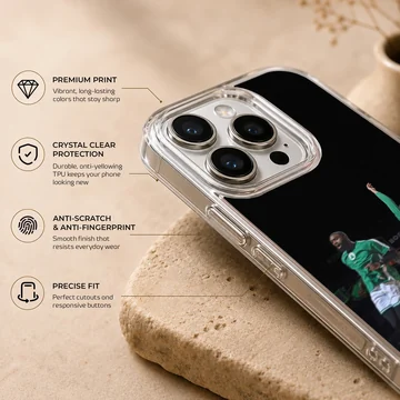 Basketball players in action on the court, phone case — Info