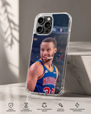 Dynamic basketball player in action, wearing a blue and yellow jersey on a phone case — Specs