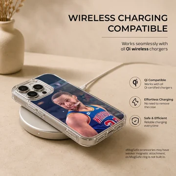 Dynamic basketball player in action, wearing a blue and yellow jersey on a phone case — Charging