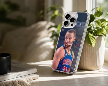 Dynamic basketball player in action, wearing a blue and yellow jersey on a phone case — Lifestyle