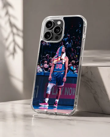 Dynamic basketball star design on phone case showing player in action. — Hero
