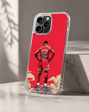 Illustrated basketball player on a red backdrop phone case — Hero