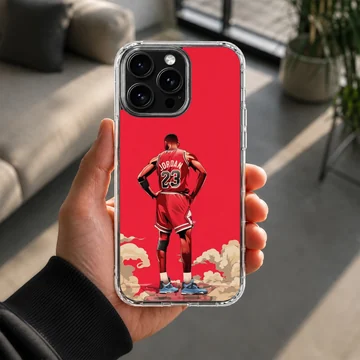 Illustrated basketball player on a red backdrop phone case — Lifestyle