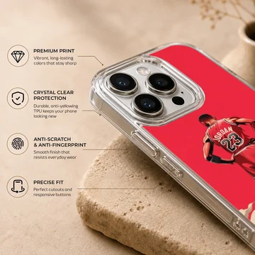 Illustrated basketball player on a red backdrop phone case — Info