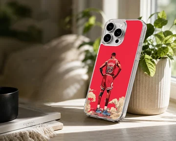 Illustrated basketball player on a red backdrop phone case — Lifestyle