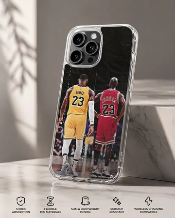 Phone case featuring dynamic image of basketball legends — Specs