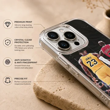 Phone case featuring dynamic image of basketball legends — Info