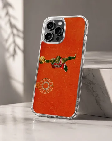 Dynamic basketball hero in action on orange background phone case — Hero
