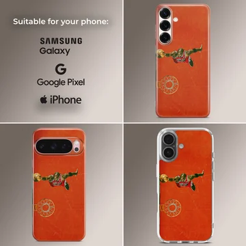 Dynamic basketball hero in action on orange background phone case — Collage