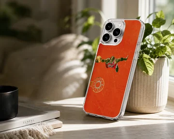 Dynamic basketball hero in action on orange background phone case — Lifestyle