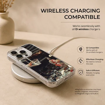 Dynamic basketball player dunking in a stadium phone case — Charging