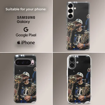 Basketball champion holding trophies design on phone case — Collage