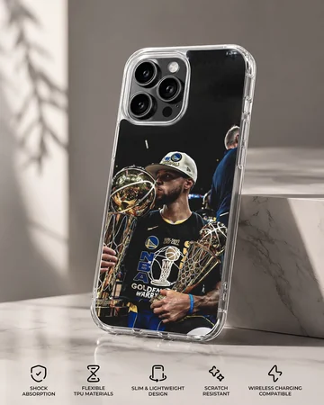 Basketball champion holding trophies design on phone case — Specs