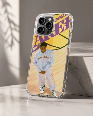 Digital illustration of a basketball player on court phone case — Hero