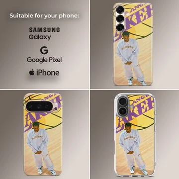 Digital illustration of a basketball player on court phone case — Collage