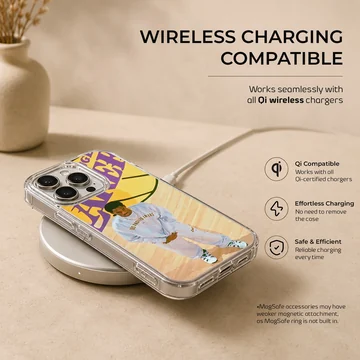 Digital illustration of a basketball player on court phone case — Charging