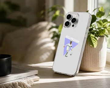 Dynamic depiction of football player Bellingham on phone case — Lifestyle