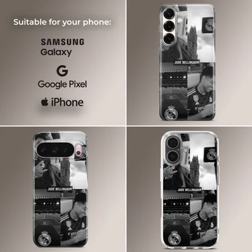 Photographic design featuring Bellingham with stadium and crest on phone case. — Collage