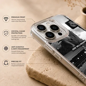 Photographic design featuring Bellingham with stadium and crest on phone case. — Info