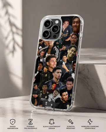 Collage of football star Bellingham on a phone case — Specs