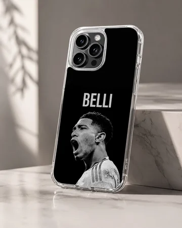 Bellingham football hero portrait with bold text on a phone case — Hero