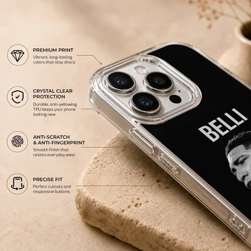 Bellingham football hero portrait with bold text on a phone case — Info