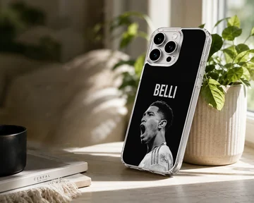 Bellingham football hero portrait with bold text on a phone case — Lifestyle