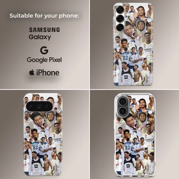 Dynamic collage of Bellingham football moments on phone case — Collage