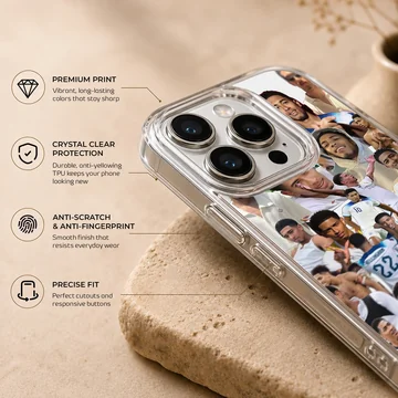 Dynamic collage of Bellingham football moments on phone case — Info
