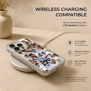 Dynamic collage of Bellingham football moments on phone case — Charging
