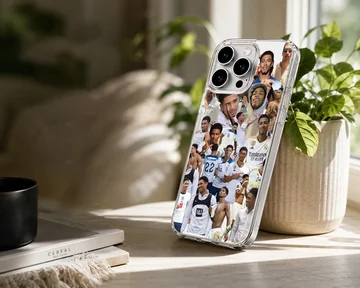 Dynamic collage of Bellingham football moments on phone case — Lifestyle