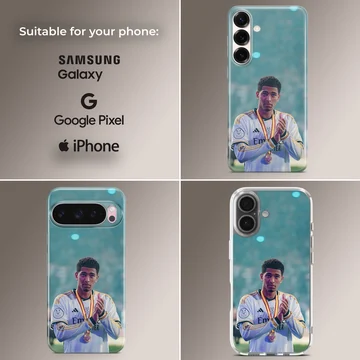 Photo of a football star Bellingham on a phone case — Collage