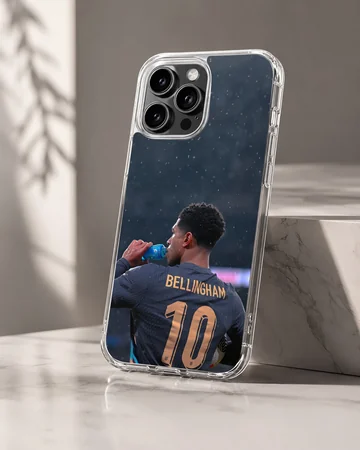 Bellingham player drinking water, dynamic football fan phone case — Hero