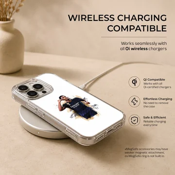 Dynamic artwork of a football player on a phone case — Charging