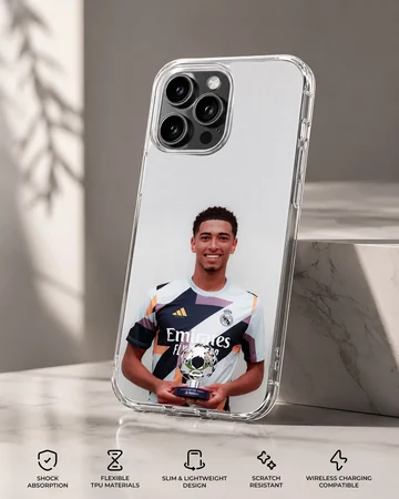 Bellingham portrait with trophy on phone case — Specs