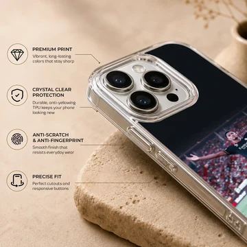 Football player Bellingham celebrating on the field, phone case — Info