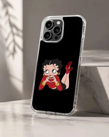 Betty Boop cartoon artwork on black phone case