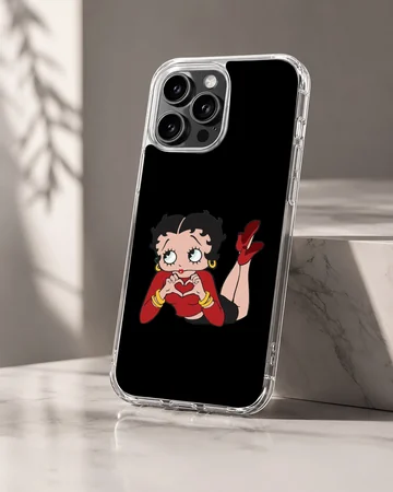 Betty Boop cartoon artwork on black phone case — Hero