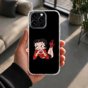Betty Boop cartoon artwork on black phone case — Lifestyle