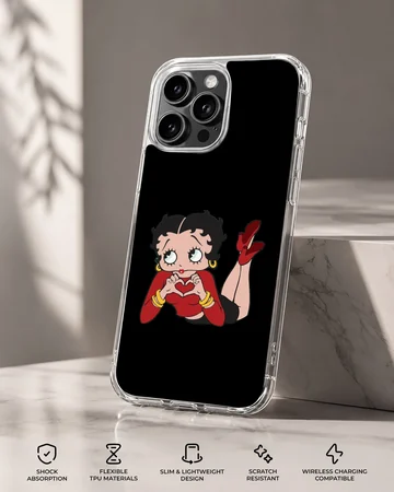 Betty Boop cartoon artwork on black phone case — Specs