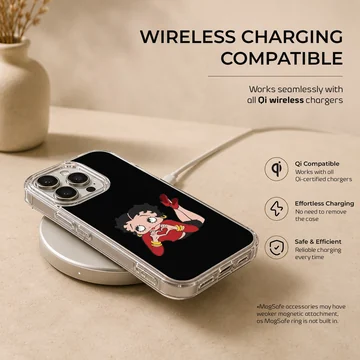 Betty Boop cartoon artwork on black phone case — Charging