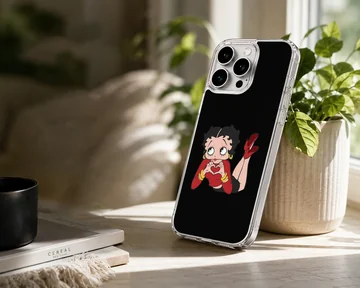 Betty Boop cartoon artwork on black phone case — Lifestyle