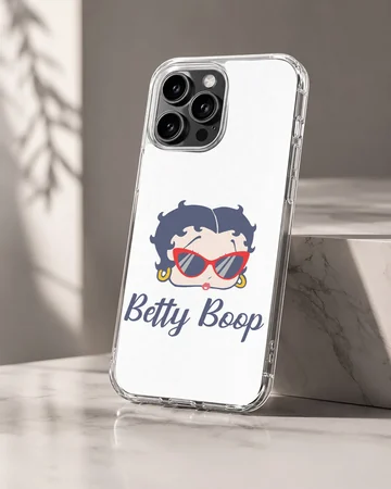 Betty Boop cartoon design with bold typography on phone case — Hero