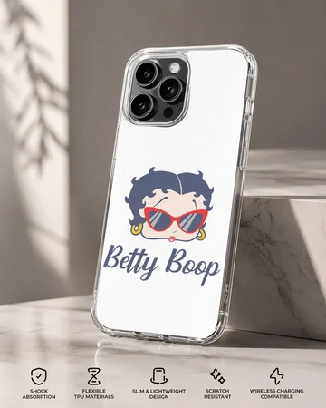Betty Boop cartoon design with bold typography on phone case — Specs