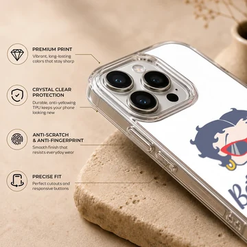 Betty Boop cartoon design with bold typography on phone case — Info