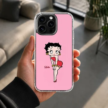 Betty Boop cartoon artwork on a pink phone case — Lifestyle