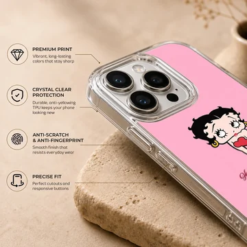 Betty Boop cartoon artwork on a pink phone case — Info