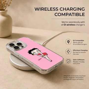 Betty Boop cartoon artwork on a pink phone case — Charging
